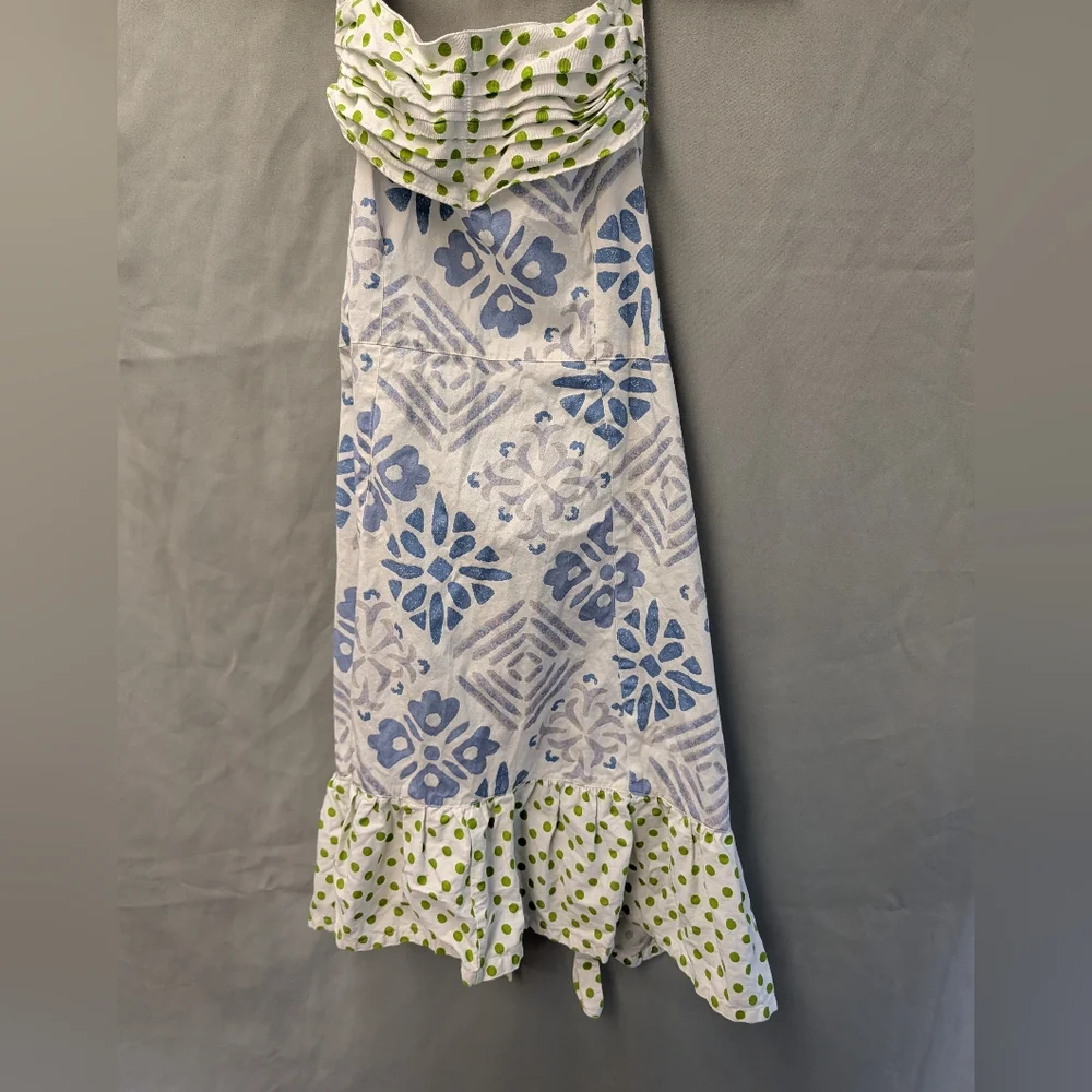 Martha Stewart Blue Floral and Green Dot Cotton Apron